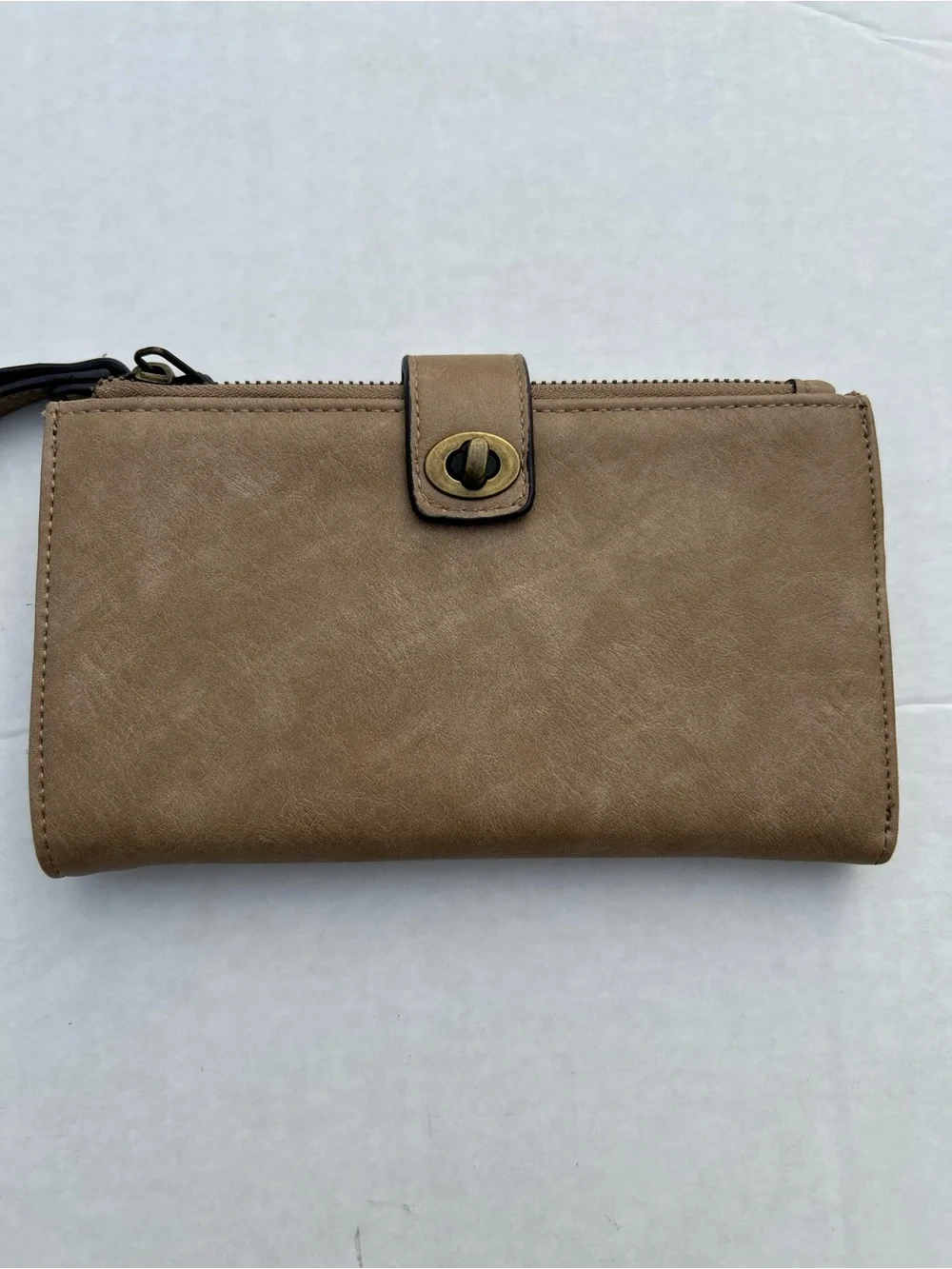 Maurices Taupe Faux Leather Turn-Lock Oversized Wristlet Wallet